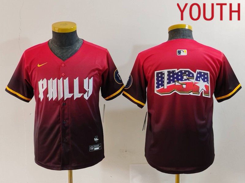 Youth Philadelphia Phillies Blank Red City Edition 2024 Nike MLB Jersey style 3->youth mlb jersey->Youth Jersey